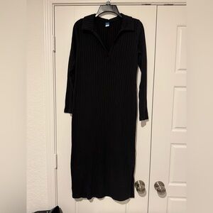 Old Navy Black Long Sleeve Ribbed Dress